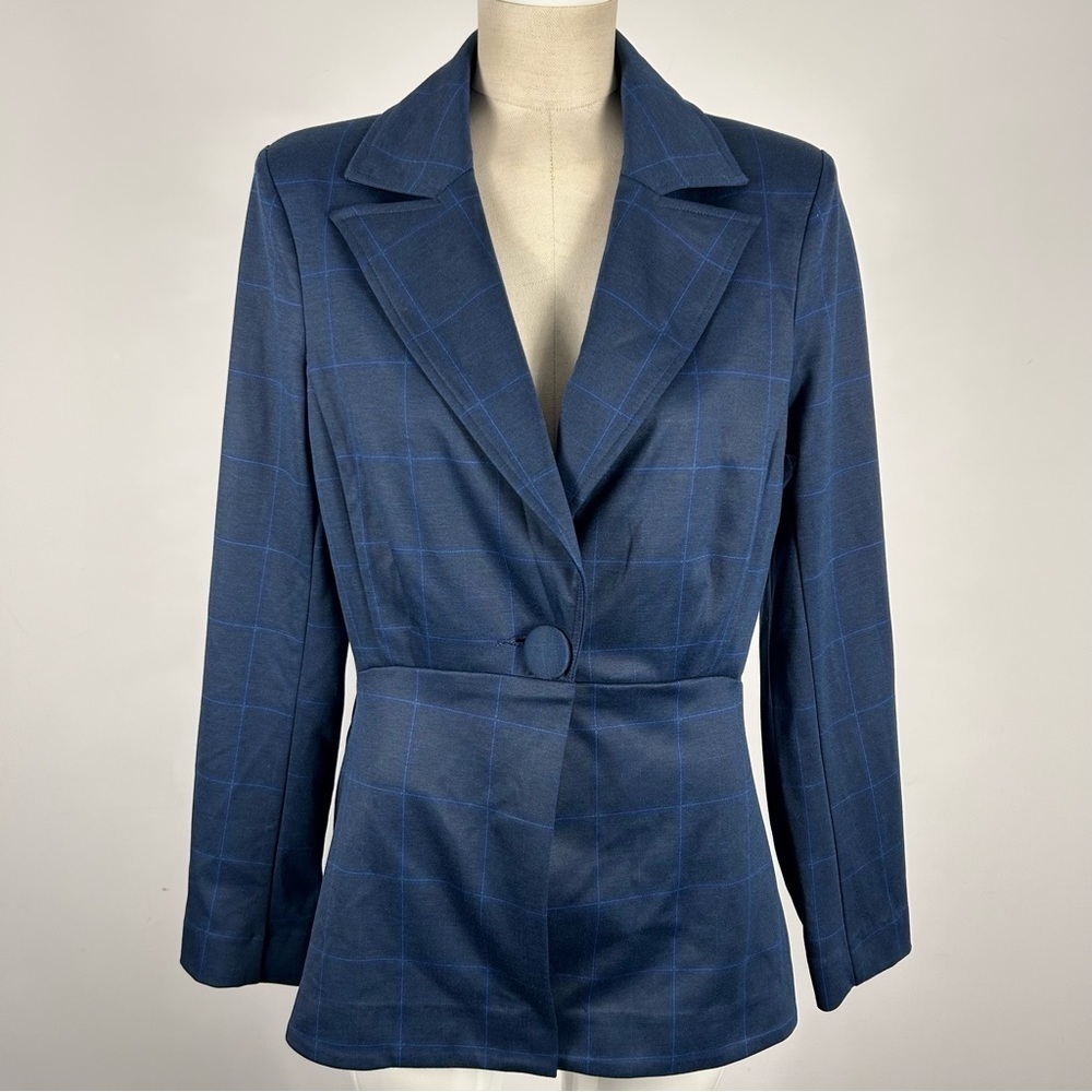 CABI Sunset Kiss Plaid Blue Blazer Jacket Women’s Size 6 Windowpane